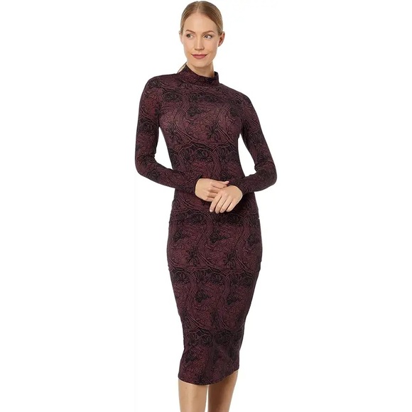 Ted Baker Elonar High Neck Printed Dress Purple Paisley 4UK 10US & SLIP (M) - Picture 1 of 15